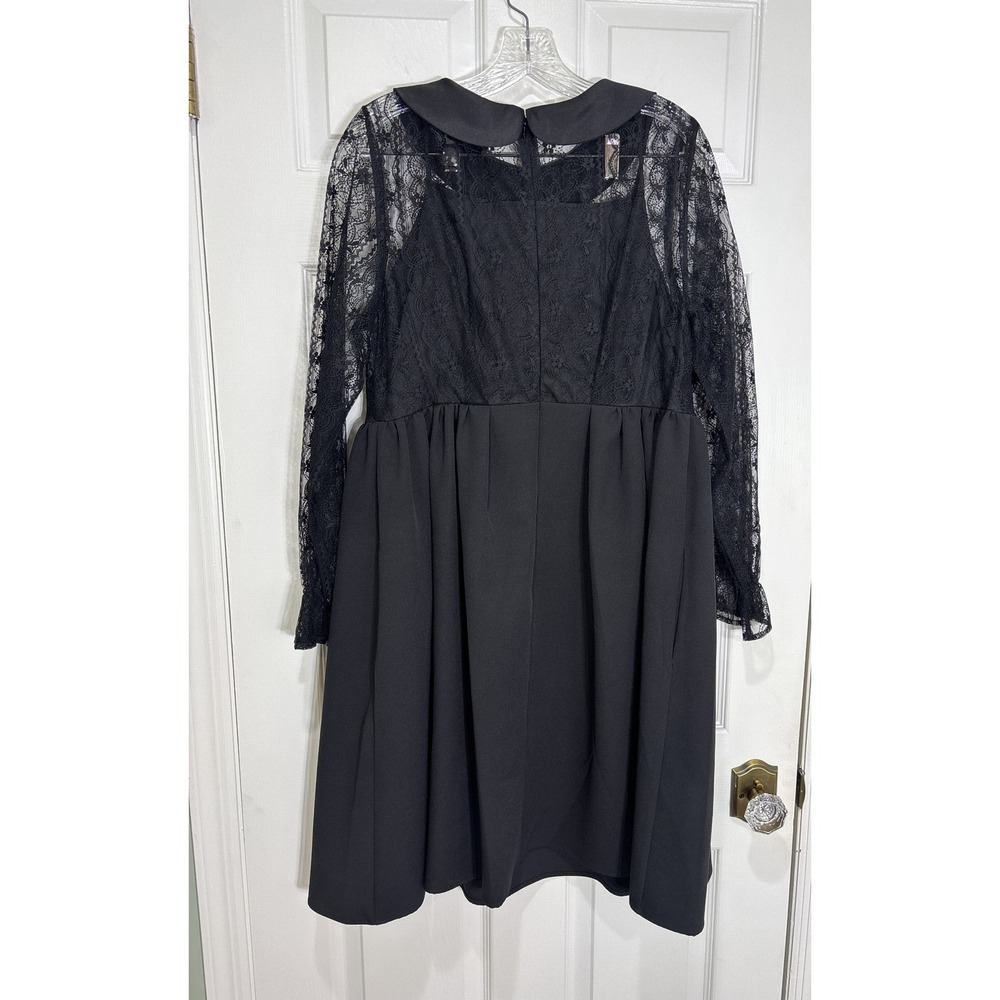 CO-TE Black Lace Dress Peter Pan Collar Ruffles Pockets Made In Italy, Size 46 - Picture 7 of 12